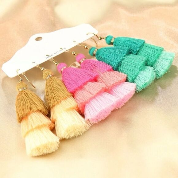 3pair Boho Layered Tassel Earrings - Picture 1 of 3
